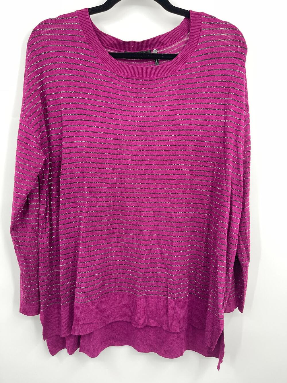 Daisy Fuentes Purple Knitted Long Sleeve Sweater Top Side Slit Womens Size XL